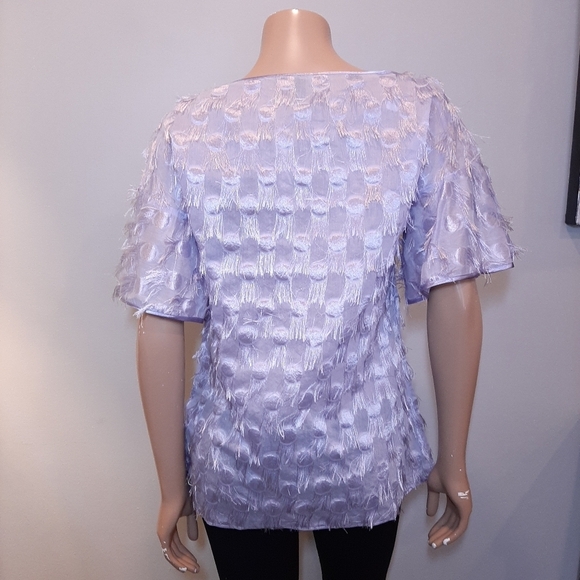 BANANA REPUBLIC Eyelash Fringe Top Sheer Lavender Short Bell Sleeve Satin Blouse - Picture 5 of 9